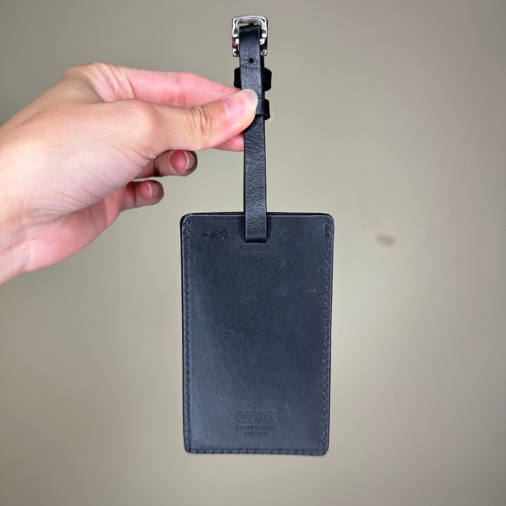 Coach Black Leather Luggage Tag with Strap
